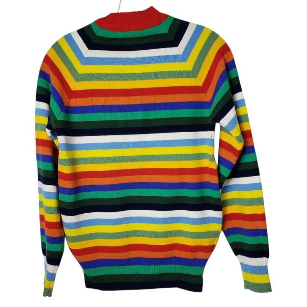 Hot Dog Dionysian Vtg 70's Rainbow Striped Mock neck Sweater Xlarge - Picture 2 of 14